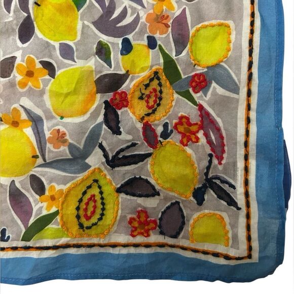 Calypso St. Barth Floral Lemon Scarf - Blue and Yellow with embroidery corners - Picture 2 of 8